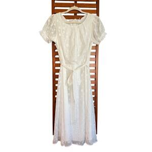 NY Collection Xz L White Polka Dots Short Sleeve Dress Fully Lined Bodice | EUC